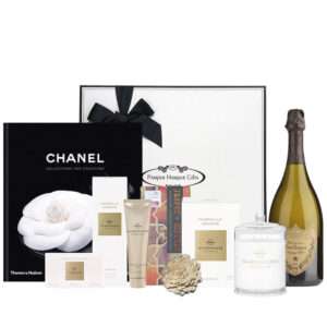 Heels Agency Editor Demi Karan Pamper Hamper Gifts for Her Chanel Book & Don Perignon Champagne Luxury Gift