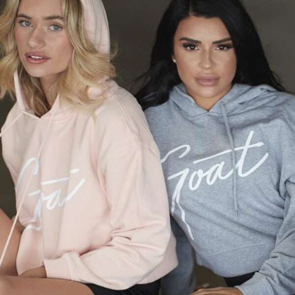 Heels Agency Editor Demi Karan Goat the Label Pink Grey Goat Signature Crop Hoodie